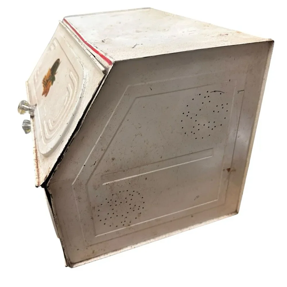 Metal Bread Box Pie Safe Cabinet White Red Trim  For Restoration